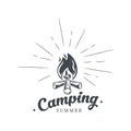 Camp logo with campfire. Stay wild and free.